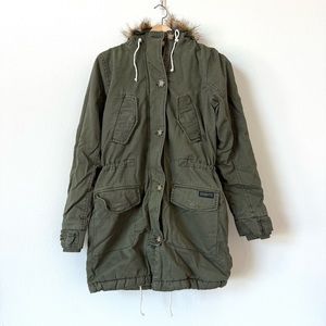 Abercrombie & Fitch Army Olive Green Sherpa Lined Parka Coat Jacket XS